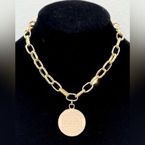Gold Link Necklace with Medallion